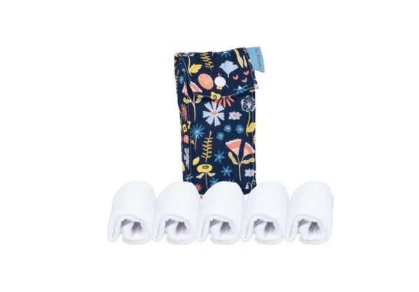 NoWaste Wrapping NoWaste Wrapping Stofftaschentücher aus Stoff 5er SET inkl. Tasche, Blumen navy, – Produktbild 1 von 1