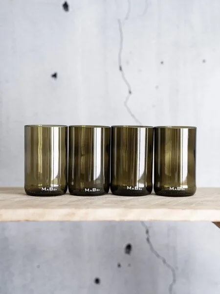 MaBe MaBe Trinkglas sustainable - 350ml - Upcycling aus der Weinflasche 4er Set, Oliv, – Produktbild 3 von 4