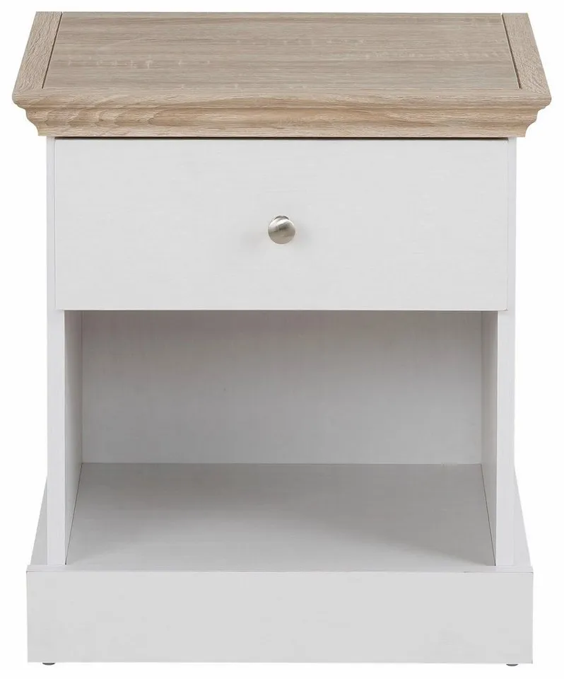 OTTO home Nachtkonsole Binz, mit einem schönen Metall Knopfgriff, Breite 45 cm, Weiß, – Produktbild 4 von 5