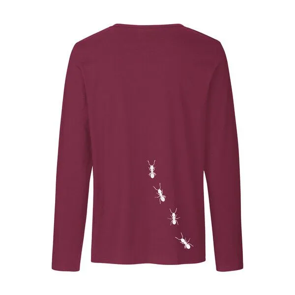 HANDGEDRUCKT HANDGEDRUCKT "Ameisen" Männer Longsleeve, Bordeaux, – Produktbild 2 von 3