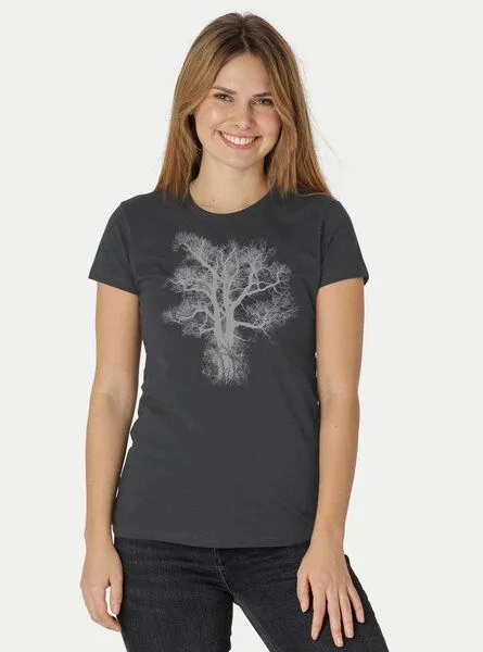 Peaces.bio - handbedruckte Biomode Peaces.bio - handbedruckte Biomode Damen Biobaumwoll T-Shirt Chestnut, Graphitgrau, – Produktbild 2 von 3