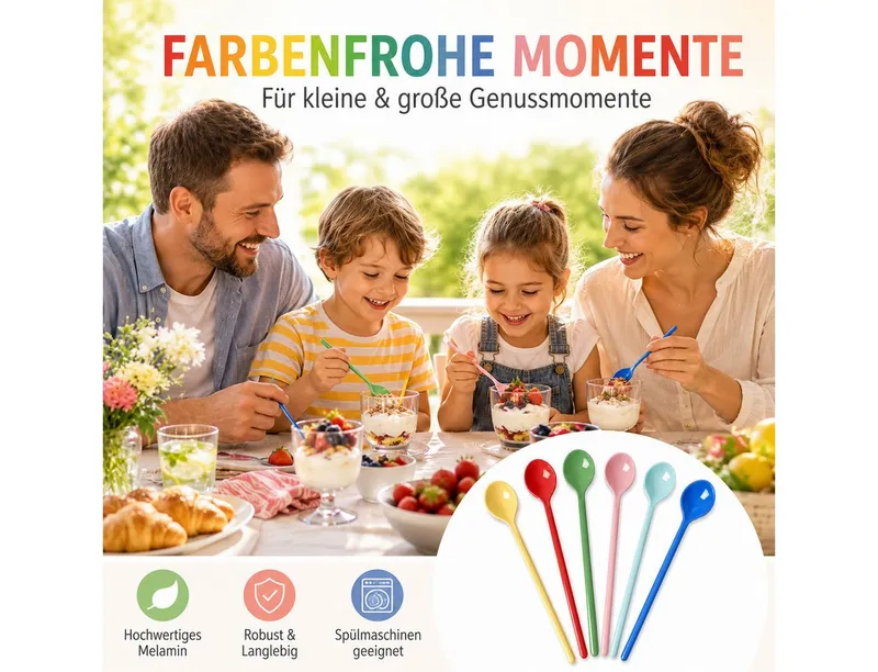RICE RICE Dessertlöffel Latte Löffel Set 6er bunt lang für Kaffee & Dessert (6 Stück), Bunt, – Produktbild 4 von 5