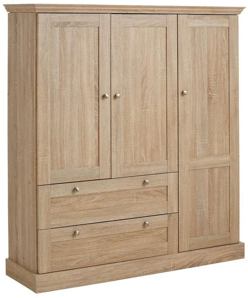 OTTO home Kleiderschrank Binz, Wäscheschrank, Mehrzweckschrank, skandinavischer Landhausstil (B/H/T ca. 122/130/35 cm) viele Stauraummöglichkeiten, Metallgriffe, Türen mit Rahmen/ Kassetten, Beige, – Produktbild 2 von 5