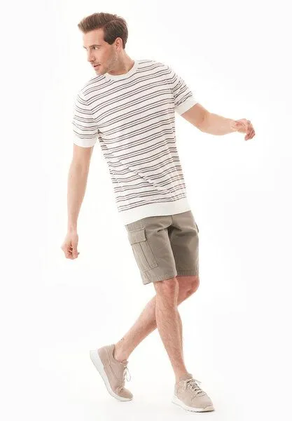 ORGANICATION ORGANICATION Feinstrick-T-Shirt aus Bio-Baumwolle mit Streifen, Off white/deep taupe, – Produktbild 2 von 4