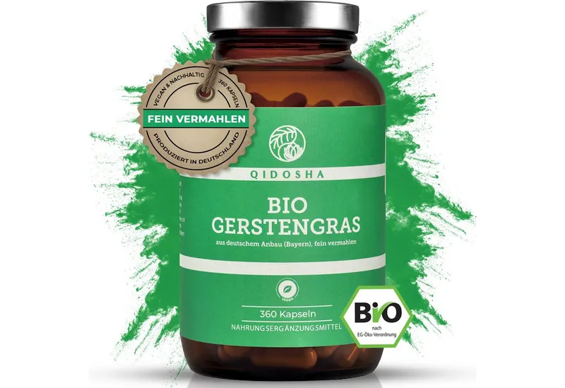 QIDOSHA Bio Gerstengras Kapseln, 360 St., 215 g, Aus kontrolliert biologischem Anbau – Produktbild 1 von 5