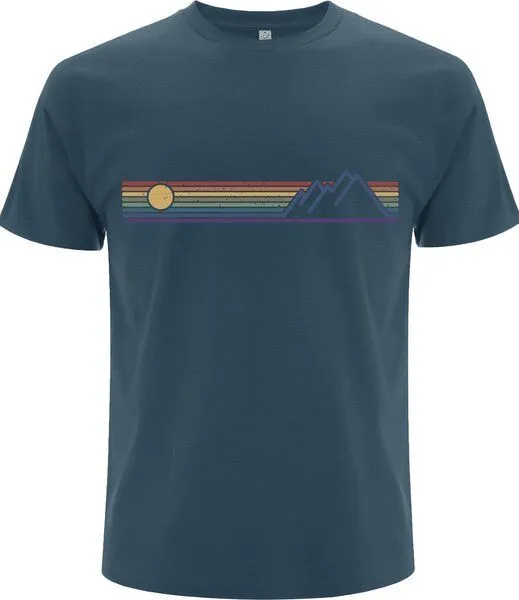 Spreecult Spreecult Retro Berge und Sonne - Bio und Fair - Männer Unisex Shirt, Denim (blau), – Produktbild 2 von 2