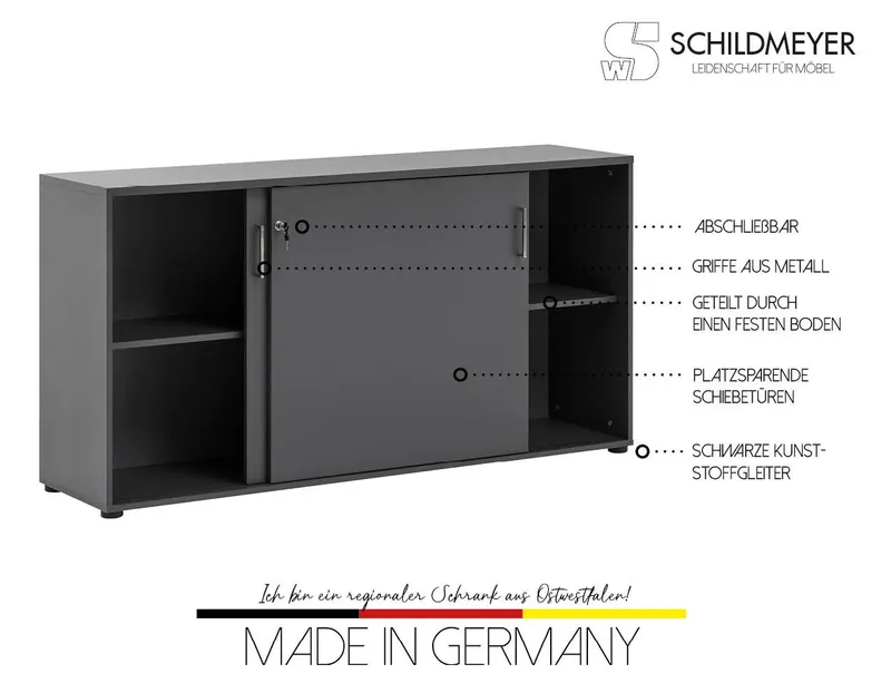 Schildmeyer Aktenschrank Serie 1500, Aktenschrank, Made in Germany, B: 160,2 cm Solide Verarbeitung - Dieses Produkt ist in Deutschland gefertigt, Schwarz, – Produktbild 5 von 5