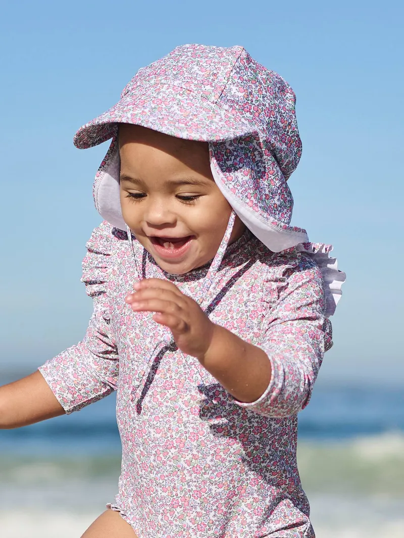Vertbaudet Geblümter Baby UV-Sonnenhut mit Nackenschutz, Wollweiß, – Produktbild 4 von 4