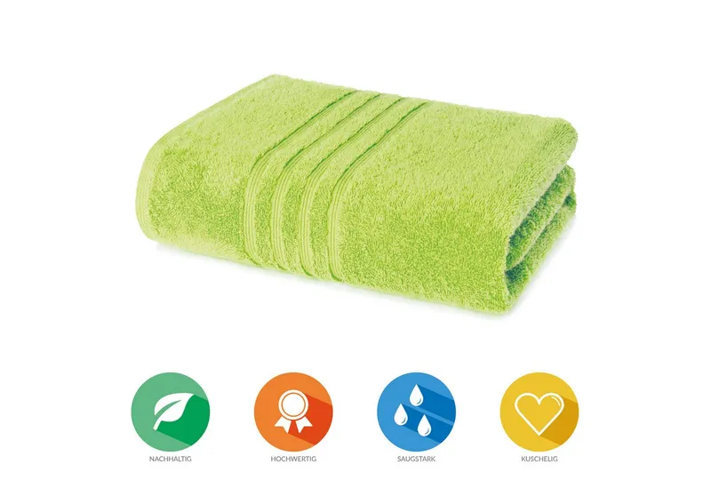Lavea Badetuch Bali Duschtuch 100x150 cm Duschtuch 70x140 cm, Weiches Bio-Baumwollfrottee (1-St), Handtuch, GOTS-zertifiziert, extra saugstark mit 500g/m², Grün, – Produktbild 1 von 6