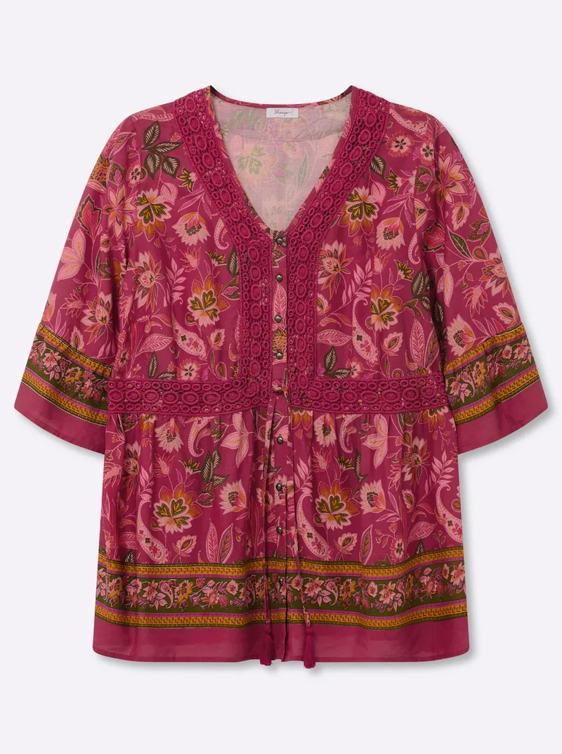 sheego by Joe Browns Volantbluse, Kirsche-flamingo-gemustert, – Produktbild 1 von 2