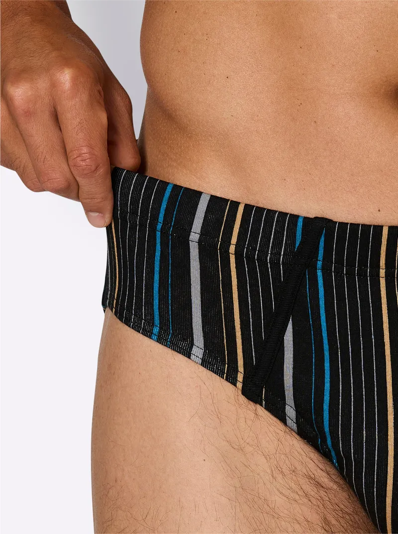 wäschepur men Slip schwarz + schwarz-gestreift, Schwarz + schwarz-gestreift, – Produktbild 2 von 2