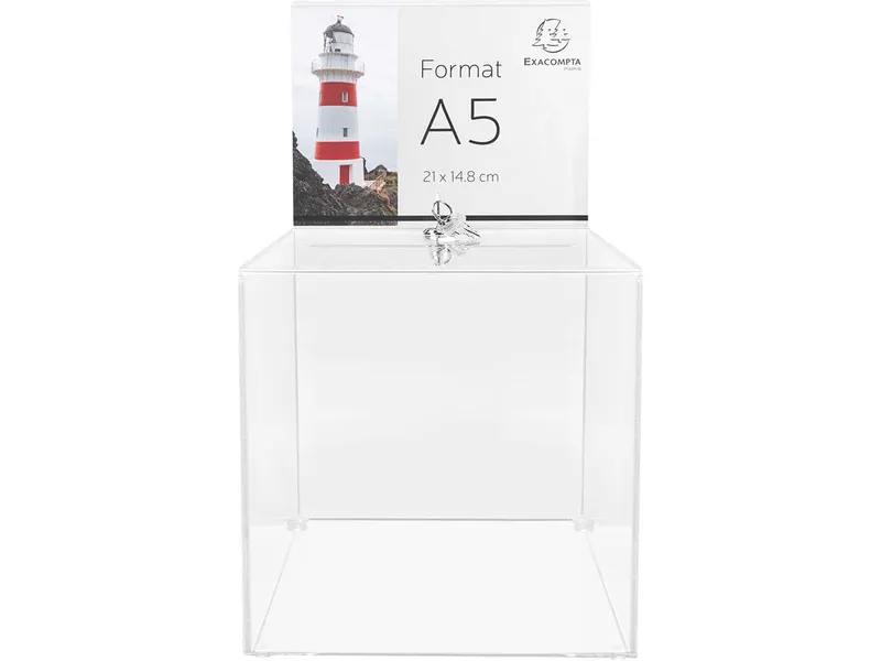 Exacompta Exacompta Urne "Exacryl" abschließbar, aus PMMA, mit Aufsteller A5, 21x21x36cm – Produktbild 1 von 1