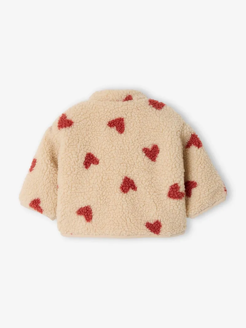Vertbaudet Baby Teddyfleece-Jacke mit Herzmuster, Beige, – Produktbild 3 von 4