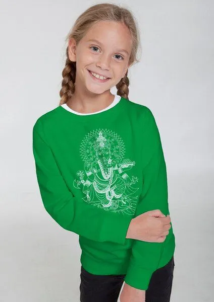 Peaces.bio - handbedruckte Biomode Peaces.bio - handbedruckte Biomode Bio-Kindersweatshirt "Ganesha", Navy, – Produktbild 3 von 3