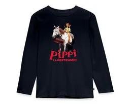 Spreadshirt T-Shirt Pippi Langstrumpf Reitet Auf Kleiner Onkel Kinder Premium Langarmshirt (1-tlg) Normaler Schnitt für optimale Passform – Produktbild 1 von 1