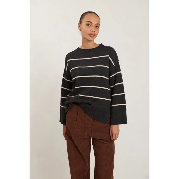 Basic Apparel Basic Apparel Gestreifter Pullover WINIE aus Bio-Baumwolle, Grau (d. grey melange / birch), – Produktbild 1 von 2