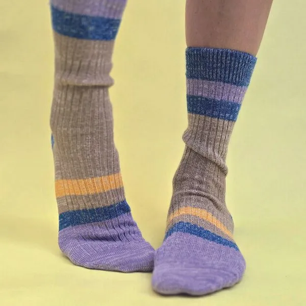 Fräulein Prusselise Fräulein Prusselise Wollfgang Woll Socke beige, lila-blau, grobstrick, colourblock – Produktbild 3 von 4