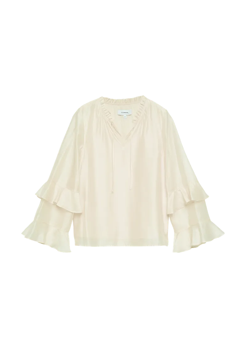 comma Lyocell-Bluse mit Volantärmeln, Creme, – Produktbild 1 von 3