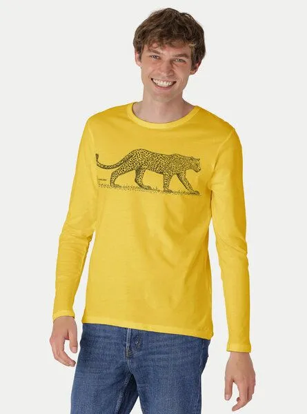 Peaces.bio - handbedruckte Biomode Peaces.bio - handbedruckte Biomode Bio-Herren-Langarmshirt "Leopard", Gelb, – Produktbild 2 von 3
