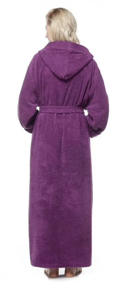 Arus Arus Damenbademantel Pacific, mit Kapuze, 100% Baumwolle, extra lang, für Spa & Zuhause, langform, 100% Baumwolle, Kapuze, Gürtel, mit Kapuze, extra lang, 100% Baumwolle, Lila, – Produktbild 3 von 4