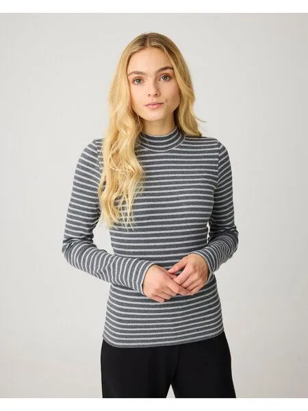 KnowledgeCotton Apparel KnowledgeCotton Apparel Ripp-Longsleeve High Neck, Grey stripe, – Produktbild 4 von 4