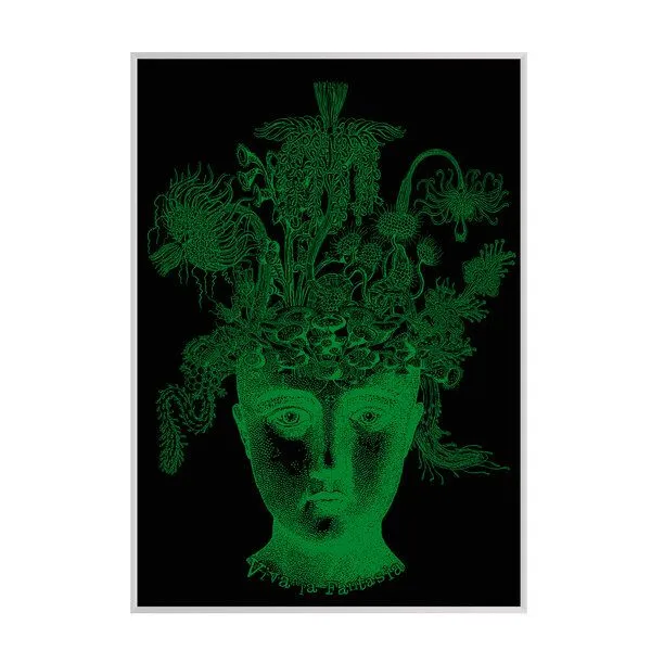 HANDGEDRUCKT HANDGEDRUCKT "Viva la Fantasia" A2 Hand-Siebdruck-Poster, Schwarz/grün, – Produktbild 1 von 2