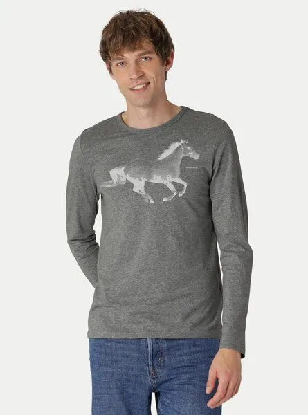 Peaces.bio - handbedruckte Biomode Peaces.bio - handbedruckte Biomode Bio-Herren-Langarmshirt Horsepower, Dunkelgrau, – Produktbild 1 von 2