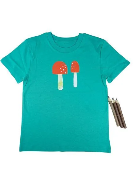 MelaDi Meladi Kinder Shirt aus Biobaumwolle - Pilze auf Grün – Produktbild 1 von 5