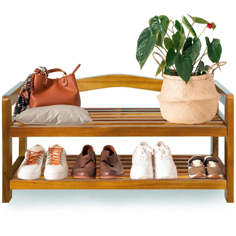 Casaria® Schuhregal 2er-Set Akazienholz 2 Etagen, Braun, – Produktbild 2 von 2