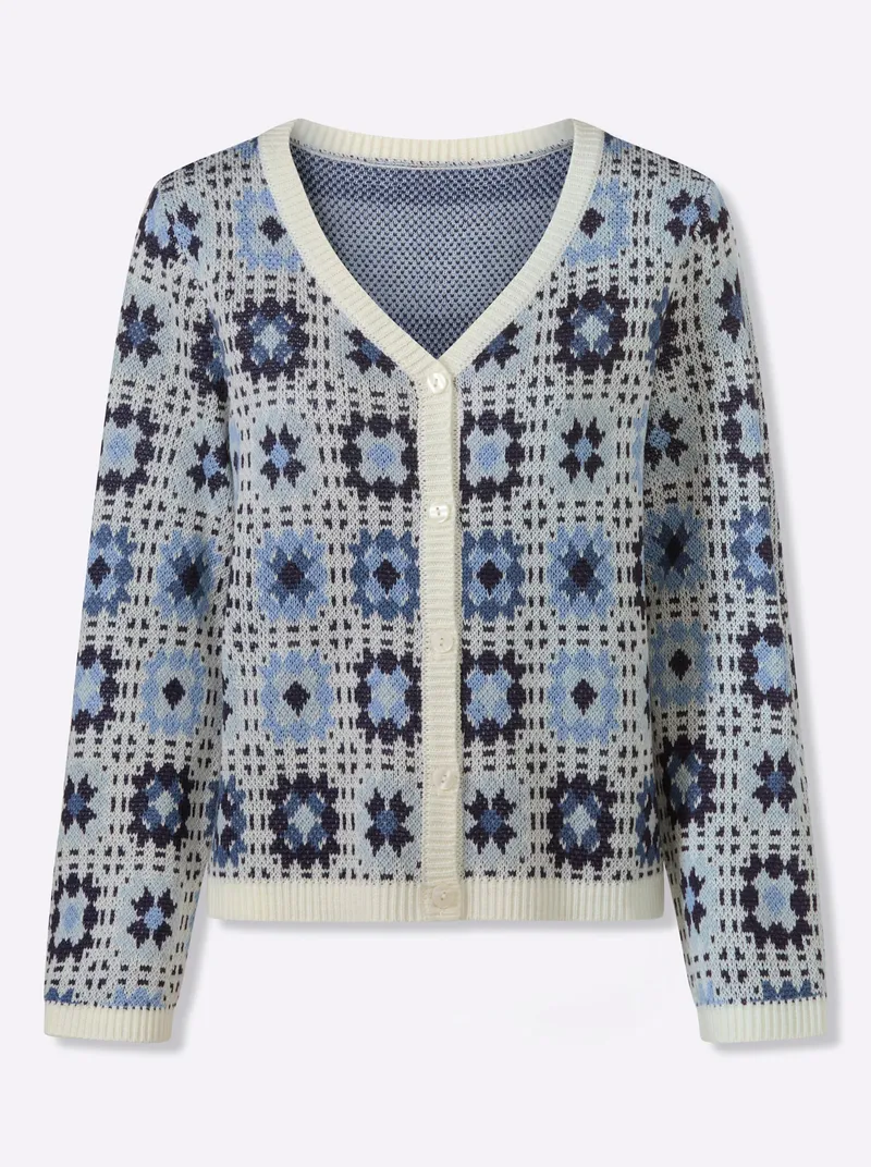Witt Cardigan, Ecru-jeansblau-gemustert, – Produktbild 1 von 2