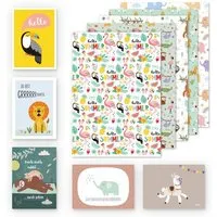 dabelino dabelino Kinder Geschenkpapier 5er Set Tiere: Faultier, Elefanten, Lama, Flamingo – Produktbild 1 von 1