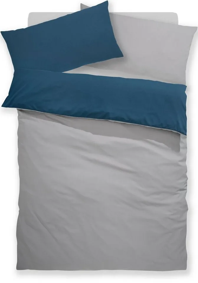 OTTO home Wendebettwäsche Desner2 100% Microfaser, extra weich, allergikerfreundlich, Microfaser, 2 teilig, Premium Qualität, uni, schnell trocknend, pflegeleicht, ab 135x200 cm, Blau|grau, – Produktbild 5 von 7