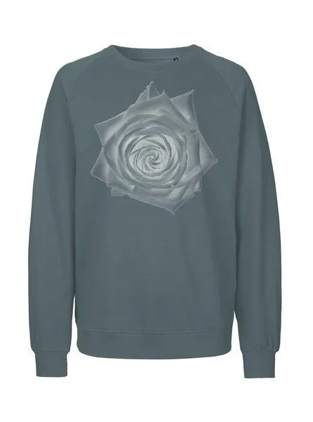 Peaces.bio - handbedruckte Biomode Peaces.bio - handbedruckte Biomode Bio Damen Sweatshirt Loose Fit Rose, Blaugrün, – Produktbild 1 von 3