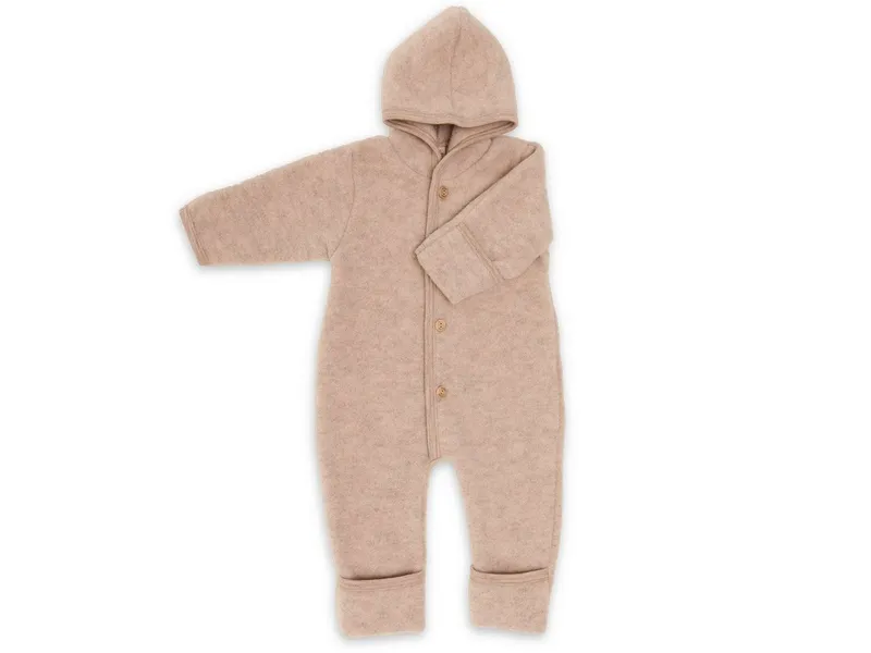 Engel Naturkleidung Overall (1-tlg) Baby Fleece Overall mit Kapuze aus Bio Merinoschurwolle, Braun, – Produktbild 3 von 3