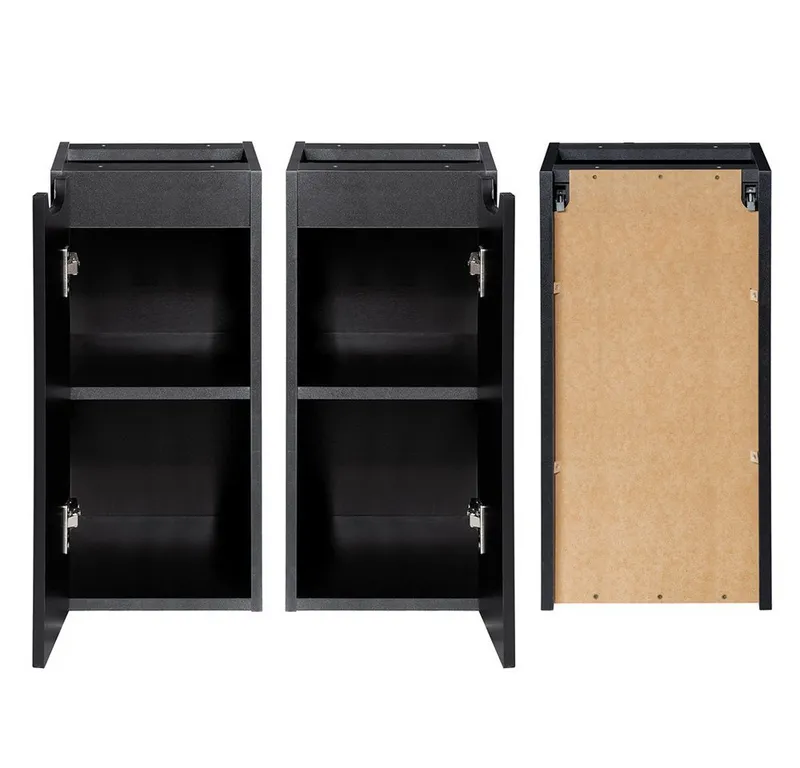 Lomadox Badkommode NEWPORT-56-BLACK, 30 cm Badezimmerschrank 40 cm tief Badschrank schwarz gerillt Eiche, Schwarz, – Produktbild 3 von 4