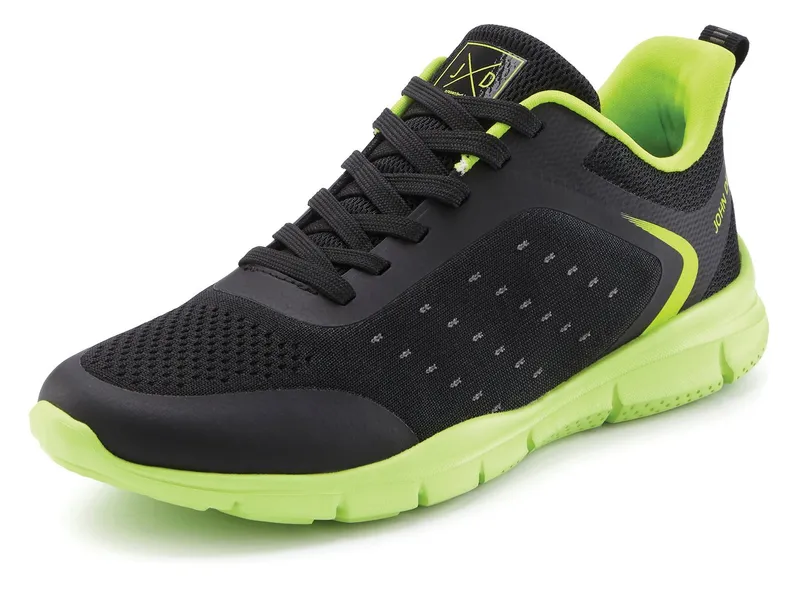 John Devin John Devin Schnürschuh, Freizeitschuhe, Schnürhalbschuhe, Halbschuh, Turnschuh Sneaker im sportiven Look mit farbiger und flexibler Sohle VEGAN, Gelb|schwarz, – Produktbild 1 von 5