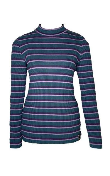 Golden Circle Clothing Golden Circle Clothing Gestreiftes Longsleeve mit Stehkragen, Blaugrün-lila, – Produktbild 3 von 4
