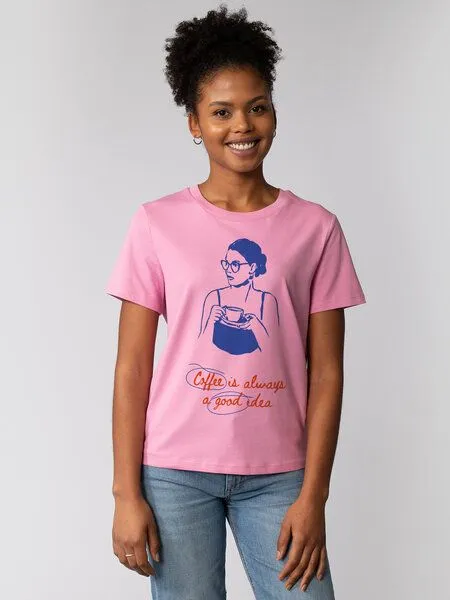 watapparel watapparel T-Shirt Frauen Coffee is a good idea, Bubble pink, – Produktbild 1 von 4