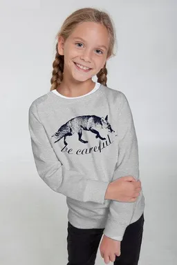 Peaces.bio - handbedruckte Biomode Peaces.bio - handbedruckte Biomode Bio-Kindersweatshirt "Be Careful" – Produktbild 1 von 1