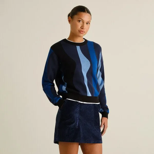Dedicated DEDICATED Damen Strickpullover Arendal Wavy Stripe, Blau, – Produktbild 4 von 4