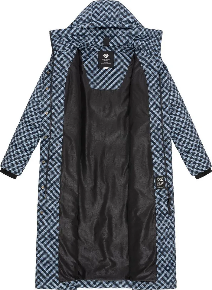 ragwear ragwear Steppmantel Niara Long Print wasserdichter Mantel mit angesagtem Hahnentritt Muster, Blau, – Produktbild 1 von 3