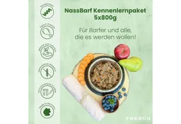 Fresco Dog NassBarf PROBIERPAKET Hundefutter Nass 5 x 400g, Nassfutter für: Hunde, Getreidefrei mit Huhn, Rind, Pferd, Lamm und Pute – Produktbild 1 von 1