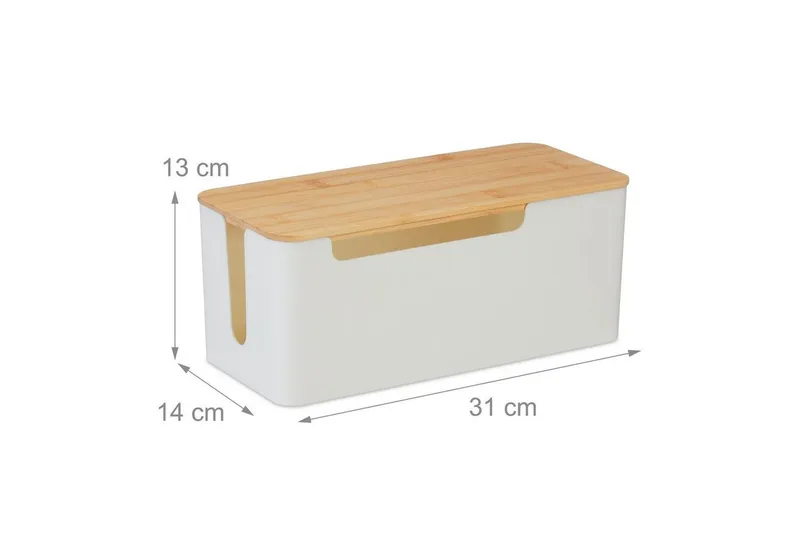 RELAXDAYS RELAXDAYS Kabelbox mit Bambusdeckel, (1-tlg), Braun|weiß, – Produktbild 4 von 5