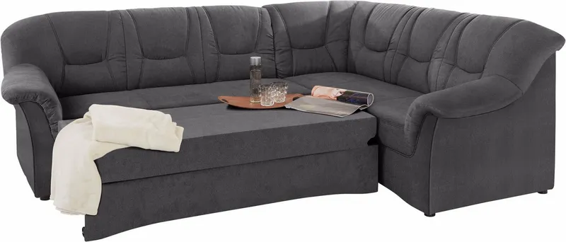 DOMO collection Ecksofa SARAFINA 240x190 cm, auch mit Federkern für mehr Sitzkomfort!, whlw. mit Bettfunktion, elegantes Design, L-Form, Grau, – Produktbild 5 von 8