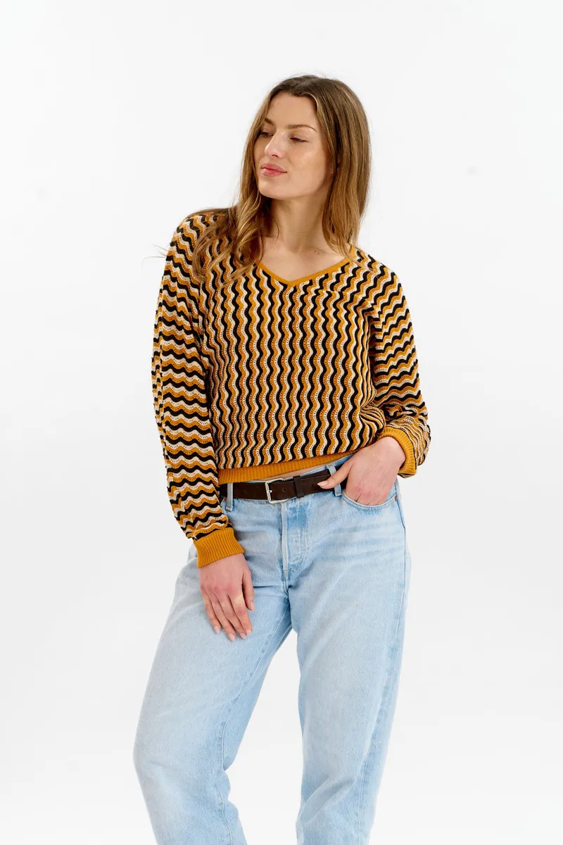 KOMODO KOMODO Damen vegan Pullover Clover Pointelle Senf, Dunkelgelb, – Produktbild 1 von 1
