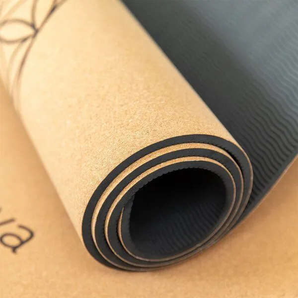 Divasya Divasya Leichte Kork Yogamatte | rutschfest & nachhaltig | in 4 Yoga-Designs | mit Tragegurt, Natural, – Produktbild 6 von 8