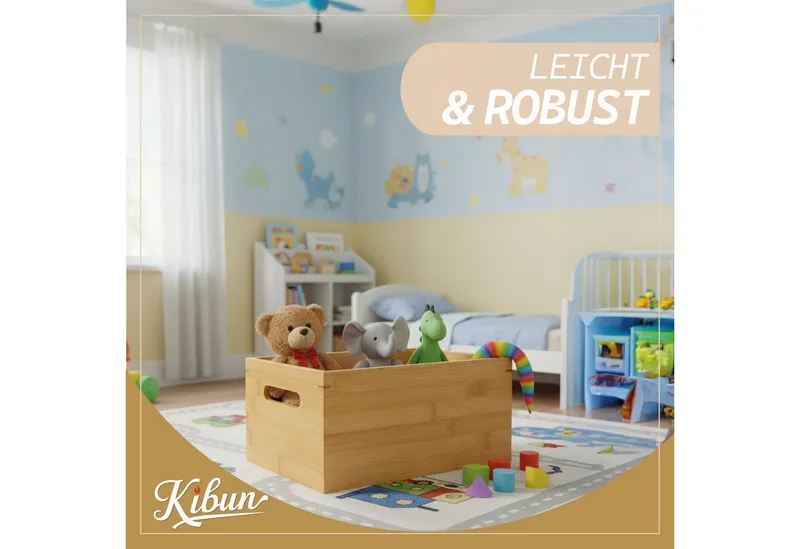 Kibun Holzkiste Holzbox mit Griffen 30x20x14 cm (Stapelbare Aufbewahrungsbox Holz ohne Deckel, 1 St), Allzweckkiste Holzbox Organizer für Büro Küche Kinderzimmer, Beige, – Produktbild 5 von 5