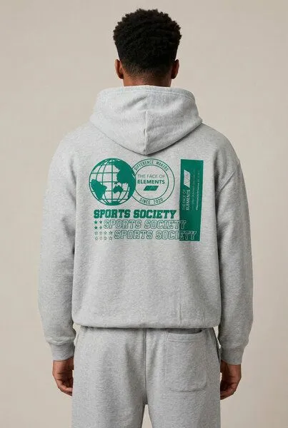 THE FACE OF ELEMENTS The Face of Elements Statement - Oversized Fit Hoodie aus 100% Bio-Baumwolle, Heather grey (grau), – Produktbild 4 von 4