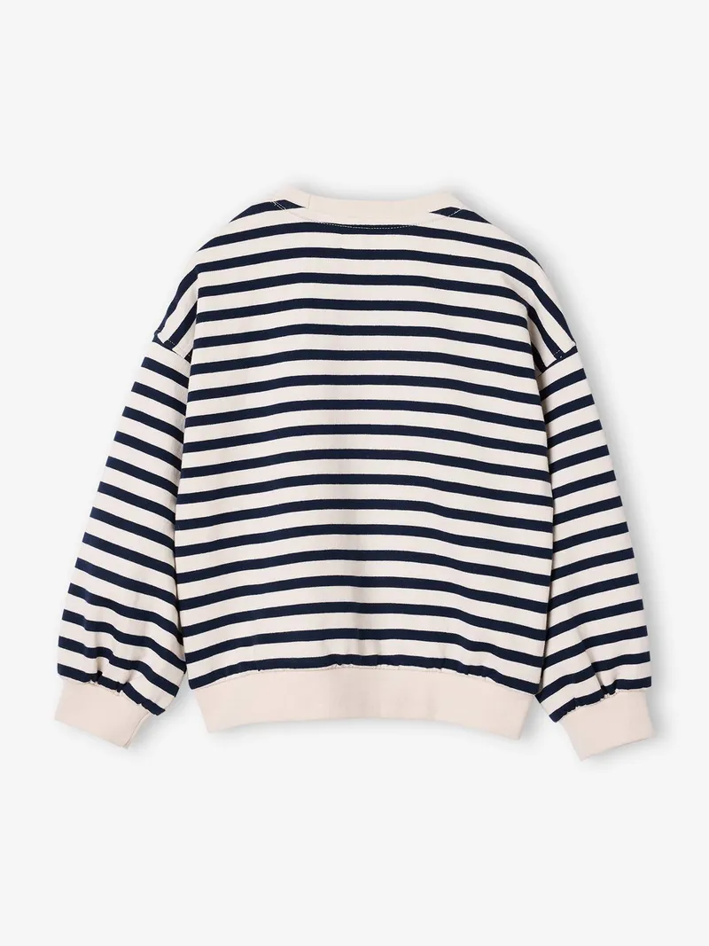 Vertbaudet Sweatshirt mit Streifen und Schriftzug LOVE Mädchen, Wollweiß, – Produktbild 2 von 3