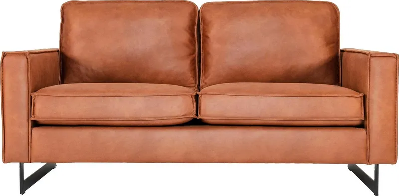 OTTO home 2-Sitzer Pinto, 166 cm, Cord, Chenille, Lederoptik, mit Keder, schwarze Metallfüße, Wellenunterfederung, Braun, – Produktbild 2 von 5